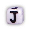 Alphabet Beads - J - Ceramic - Cube - White / Black Lettering - Ceramic Alpha Beads - J - Ceramic Alpabet Beads - Ceramic Letter Beads - Ceramic Alphabet Letter Beads - 