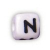 Alphabet Beads - N - Ceramic - Cube - White / Black Lettering - Ceramic Alpha Beads - N - Ceramic Alpabet Beads - Ceramic Letter Beads - Ceramic Alphabet Letter Beads - 