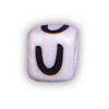 Alphabet Beads - U - Ceramic - Cube - White / Black Lettering - Ceramic Alpha Beads - U - Ceramic Alpabet Beads - Ceramic Letter Beads - Ceramic Alphabet Letter Beads - 