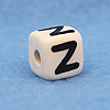 Alphabet Beads - Z - Ceramic - Cube - White / Black Lettering - Ceramic Alpha Beads - Z - Ceramic Alpabet Beads - Ceramic Letter Beads - Ceramic Alphabet Letter Beads - 
