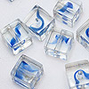 Cube Glass Swirl Beads - Sapphire And Clear - Glass Beads - Swirl Beads - Cube Beads - 