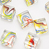 Cube Glass Swirl Beads - Multi And Clear - Glass Beads - Swirl Beads - Cube Beads - 
