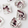 Cube Glass Swirl Beads - Purple And Clear - Glass Beads - Swirl Beads - Cube Beads - 