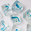 Cube Glass Swirl Beads - Aqua And Clear - Glass Beads - Swirl Beads - Cube Beads - 