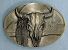 Pewter Colored Oval Belt Buckle with Stamped Cow Skull and Feathers - Belt Buckles - Western Belt Buckle - 