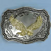 Silver Rectangle Belt Buckle with Gold Eagle in Flight -  - 