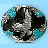 Western Belt Buckle - Oval - With Sculpted Eagle and Turquoise Enameled Accents - Western Belt Buckles - 