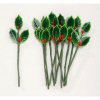 Lacquered Holly Leaves with Berries - Green With Red Berries - Floral Supplies - Christmas Decorations - 