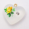 Frosted Heart with Flower - YELLOW - Jewelry Findings - Jewelry Charms - Heart Pendant - 