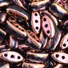 Three Hole Beads - Czech Cali Beads - 3 Hole Beads - Black/capri Rose - Marquise Beads - Oblong Beads