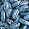 Three Hole Beads - Czech Cali Beads - 3 Hole Beads - Chalk White/dark Blue Luster - Marquise Beads - Oblong Beads - 