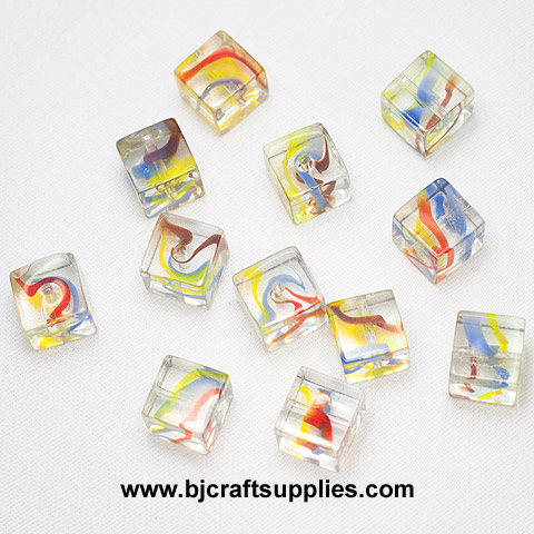 Glass Beads - Swirl Beads - Cube Beads