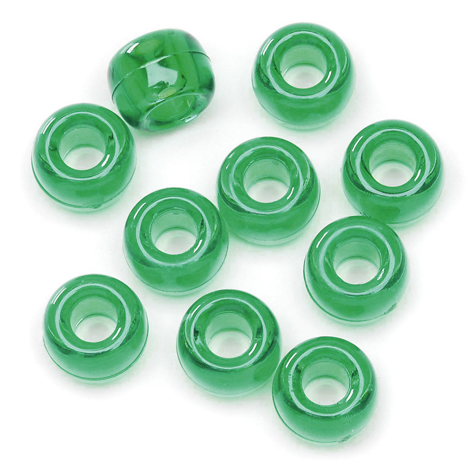 Hair beads - Plastic Beads - Plastic Pony Beads - Green Pony Beads - Transparent Pony Beads - Craft Beads