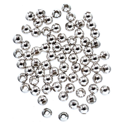 Round Metal Beads - Bright Silver Metal Pearls