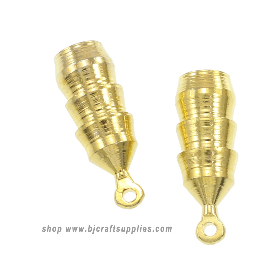 Ribbed Bolo Tips with Loop Gold or Silver Tone 1 Pair 