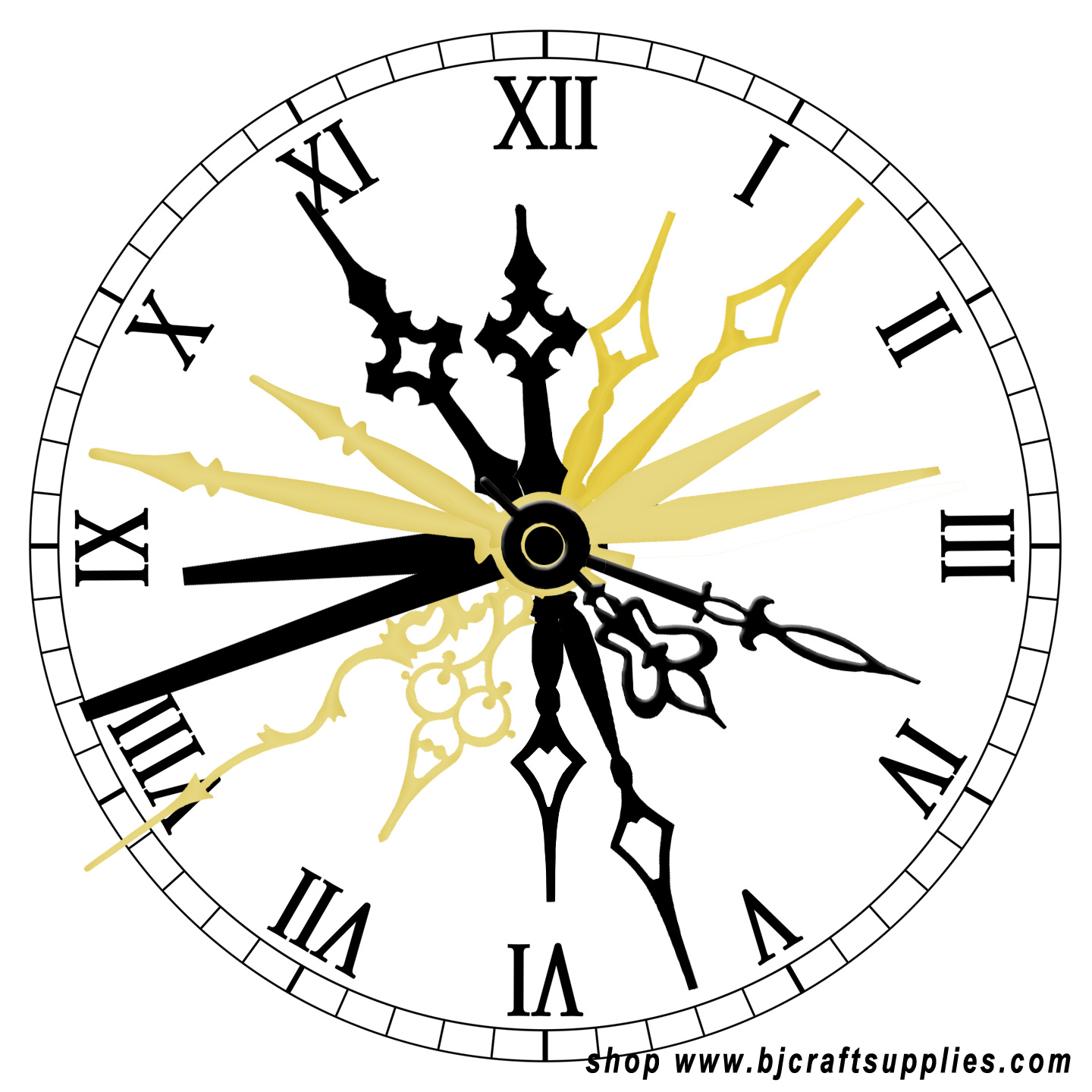 Replacement Clock Hands - Black Clock Hands - Gold Clock Arms