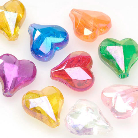 AB Beads - Faceted Heart Beads