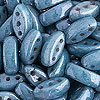 Three Hole Beads - Czech Cali Beads - 3 Hole Beads - Chalk White/dark Blue Luster - Marquise Beads - Oblong Beads -