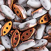 Three Hole Beads - Czech Cali Beads - 3 Hole Beads - Chalk White / Sunset - Marquise Beads - Oblong Beads -