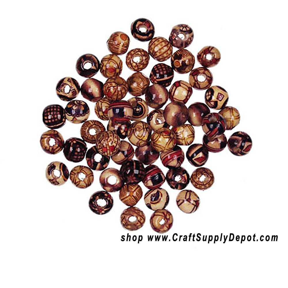 Wood Beads - Carved Wood Beads - Painted Wood Beads for Jewelry Making