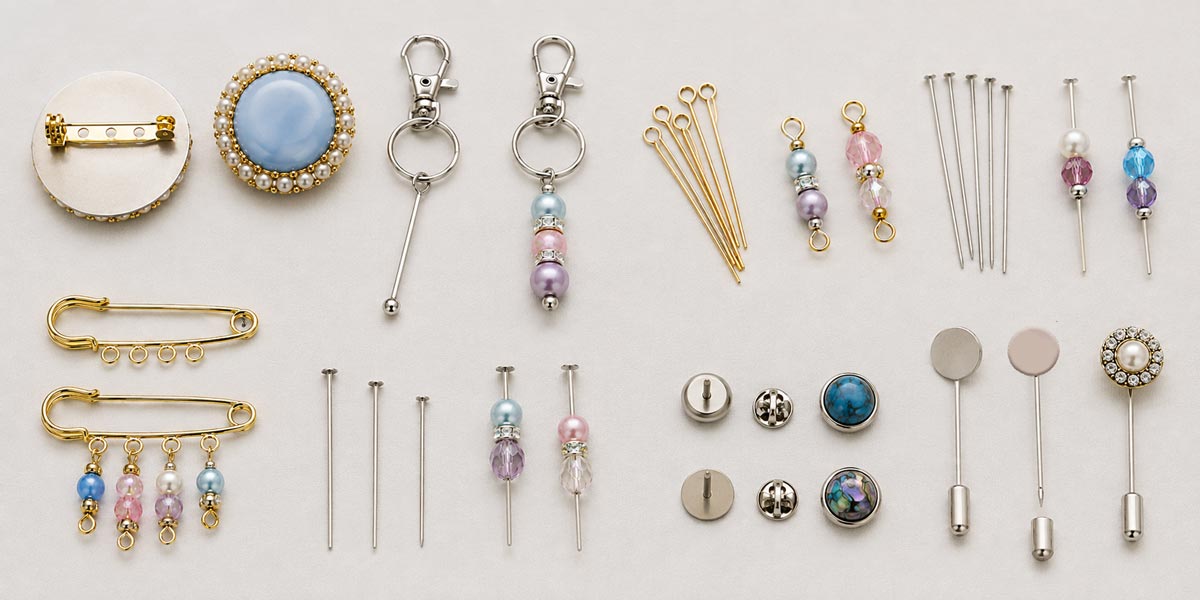 Jewelry pins including bar pins, brooch pin backs, head pins, eye pins and stick pins for jewelry making, beading and craft projectsJewelry Pins, Bar Pins, Head Pins & Eye Pins for Jewelry Making