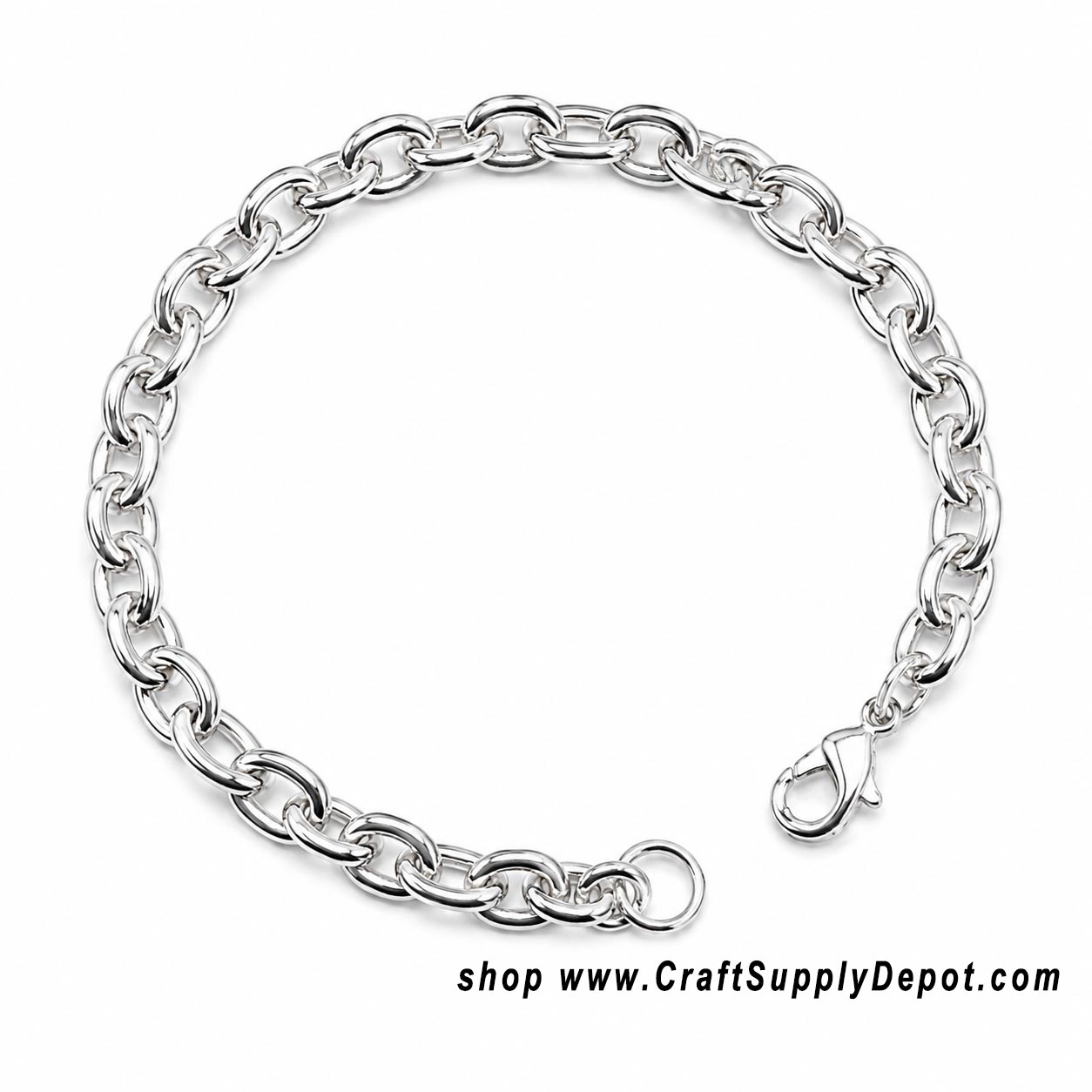 Bright silver-tone empty charm bracelet blank with lobster clasp for adding charms, beads and dangles, personalized jewelry making supply for sale