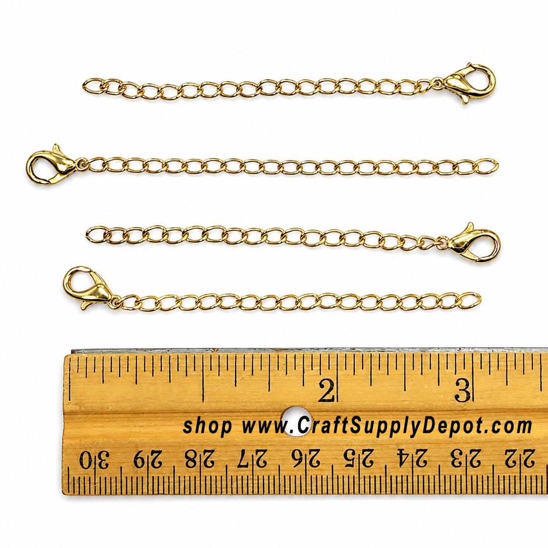 Gold necklace and bracelet chain extenders with lobster clasps, 3-inch gold necklace extensions, bracelet extenders and jewelry chain lengtheners for sale