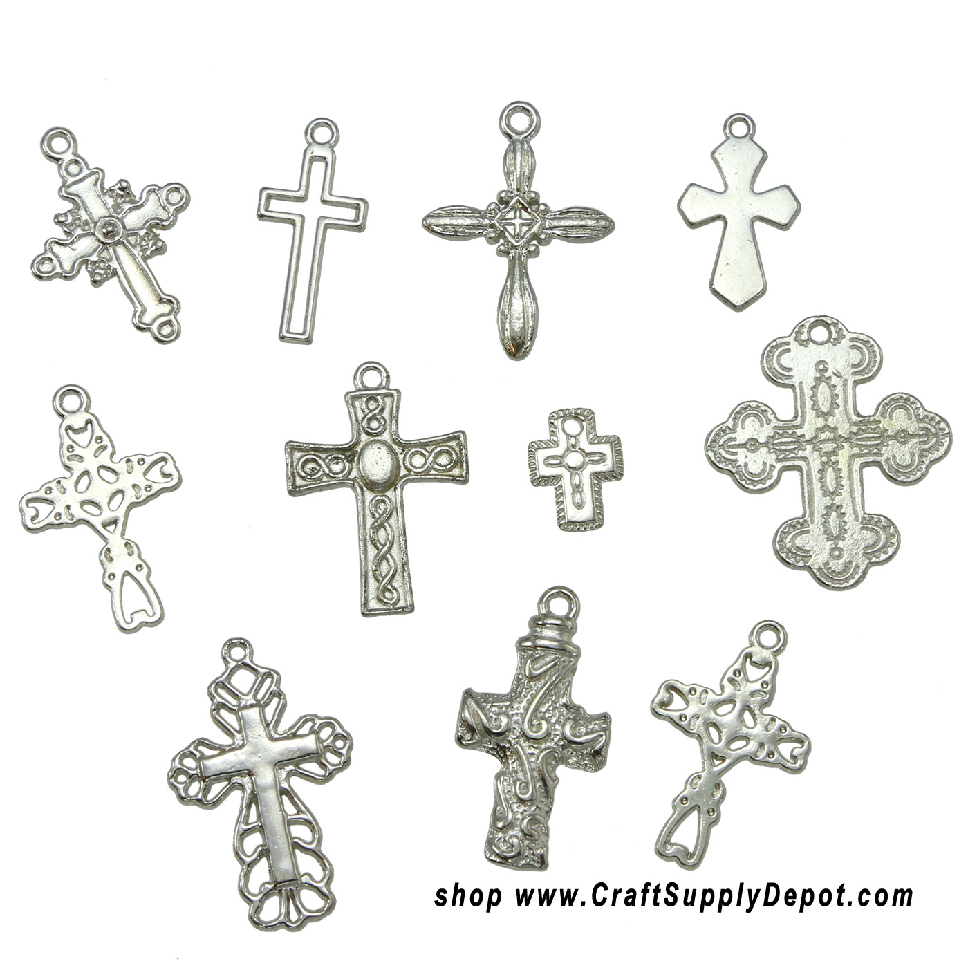Assorted Silver Cross Charms - Assorted Jewelry Crosses