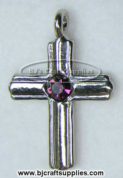 February birthstone cross charm, amethyst cross pendant, purple Christian cross jewelry, religious birthstone charm and February cross pendant
