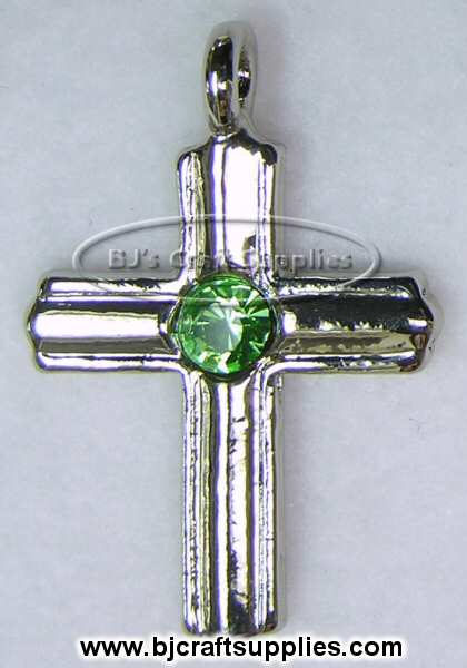 August peridot birthstone cross charm, green cross pendant, Christian birthstone jewelry, August cross necklace and family birthstone charm