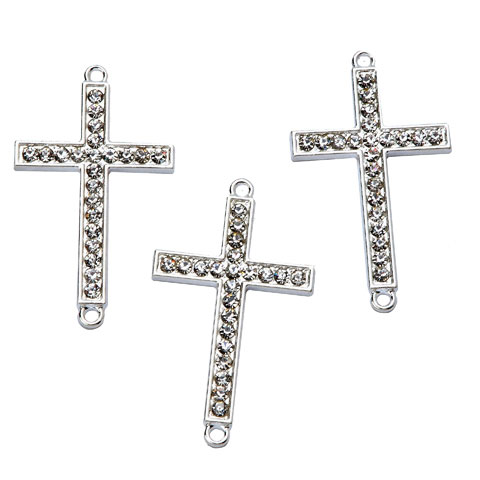 Silver rhinestone cross jewelry connectors, bracelet connectors, cross bracelet connector, pendant connectors and Christian jewelry findings