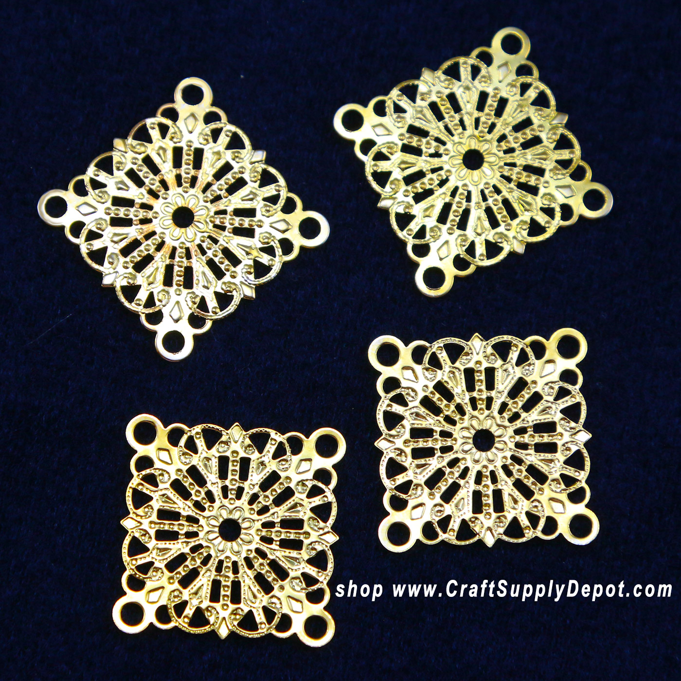 Brass Filigree Square Connectors - Filigree Jewelry Findings