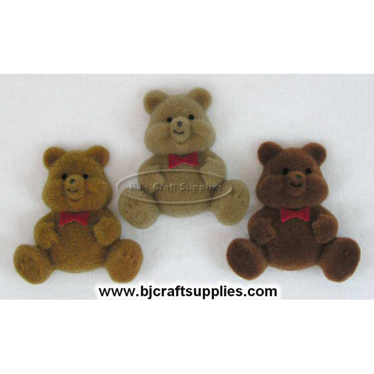 Flocked Brown Bear - Flat Back Bears