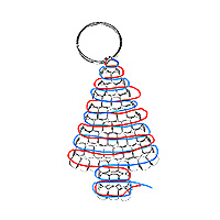 Free pony bead Christmas tree keychain pattern diagram showing bead placement and red and blue cord weaving paths.
