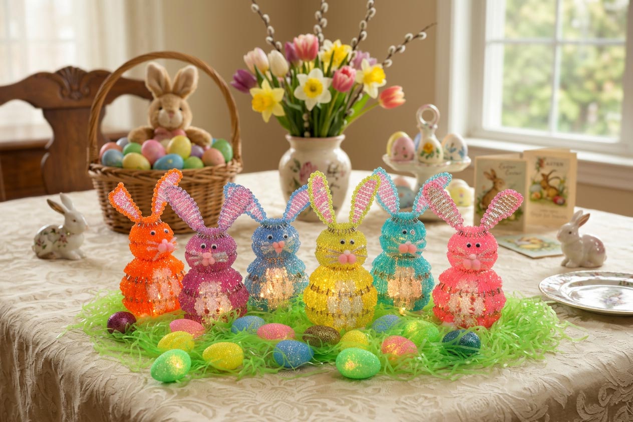 Beaded Easter Bunnies Table Centerpiece