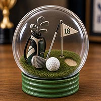 Golf-themed fillable ornament decoration featuring miniature golf accessories for sports d�cor and golf lover gift ideas.