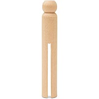 Unfinished wooden doll pin (clothespin style) with slotted body for making handcrafted doll pin dolls and ornaments.