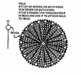 Stitching diagram for the halo on the plastic canvas angel pattern.