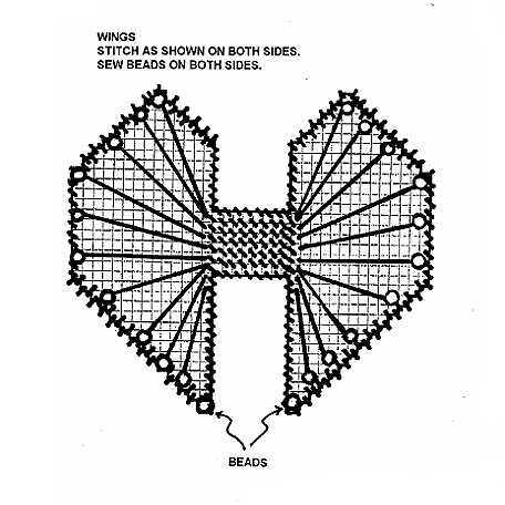 Stitching diagram for the wings for plastic canvas angel pattern.