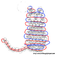 Cord threading pattern for beaded black cat keychain.