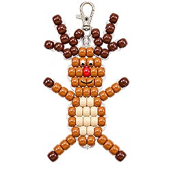 Beaded Rudolph reindeer keychain Christmas craft with free pony bead pattern and instructions