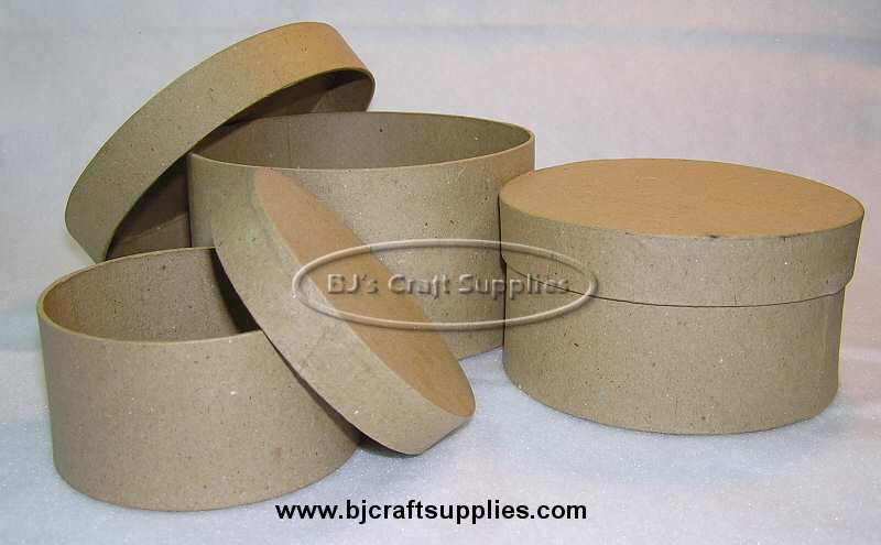 Largest 14.5x7.5cmPapier Mache Boxes 3 Round Nesting Paper Mache Boxes 