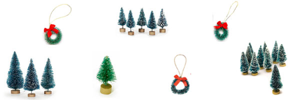 Mini Bottle Brush Christmas Trees - Mini Sisal Christmas Trees - Mini Wreath Ornaments