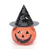 Glass Pumpkin with Witch Hat - Glass Pumpkin Candle Holder with Vented Metal Hat