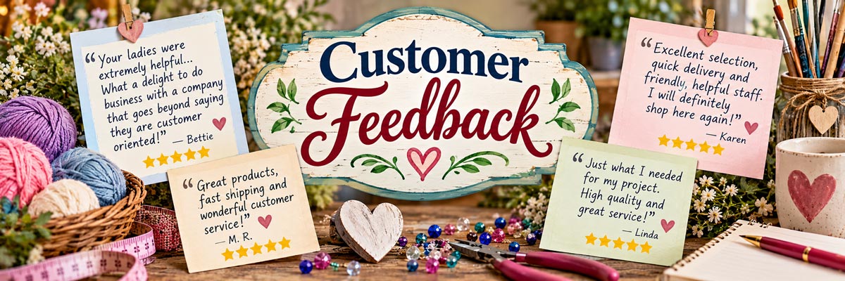 Customer feedback and testimonials from crafters sharing their experiences with our craft supplies and customer service.