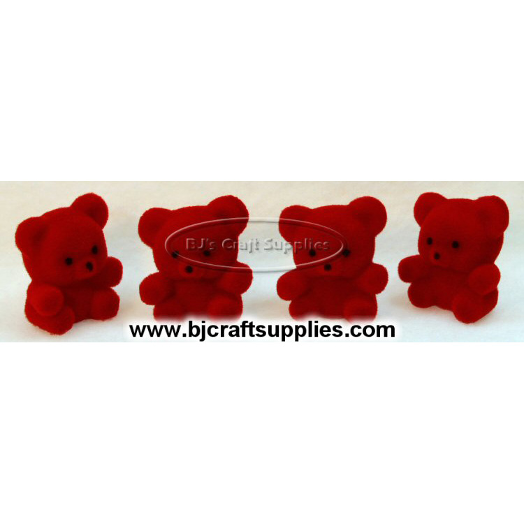 Flocked Miniature Red Bears