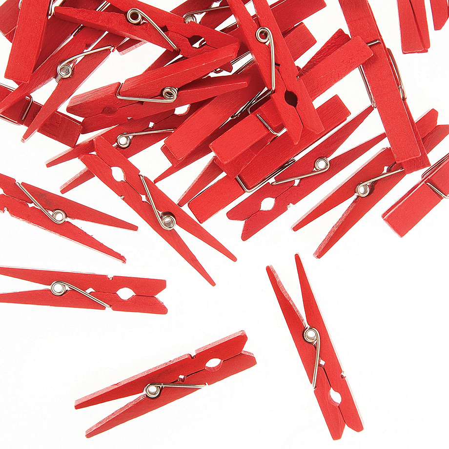 Red Colored Clothes Pins - Mini Wood Clothespins - Red Clothes Pins