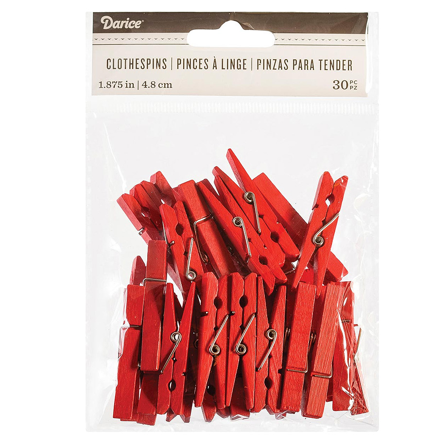 Red Colored Clothes Pins - Mini Wood Clothespins - Red Clothes Pins